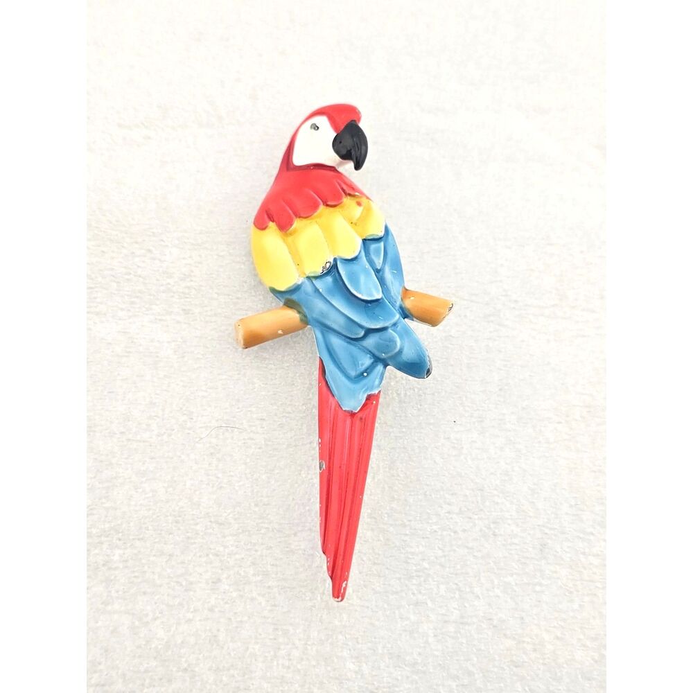 Vintage Parrot Bird Brooch Pin Macaw Painted Enamel Tropical Animal 2.5" AS IS